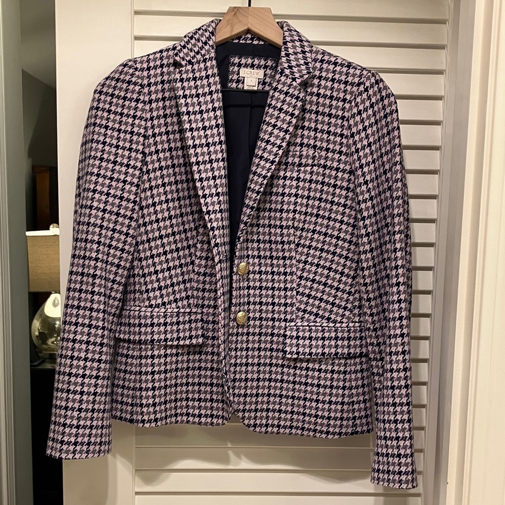 J. Crew Women's Houndstooth Blazer - Pink and Navy
